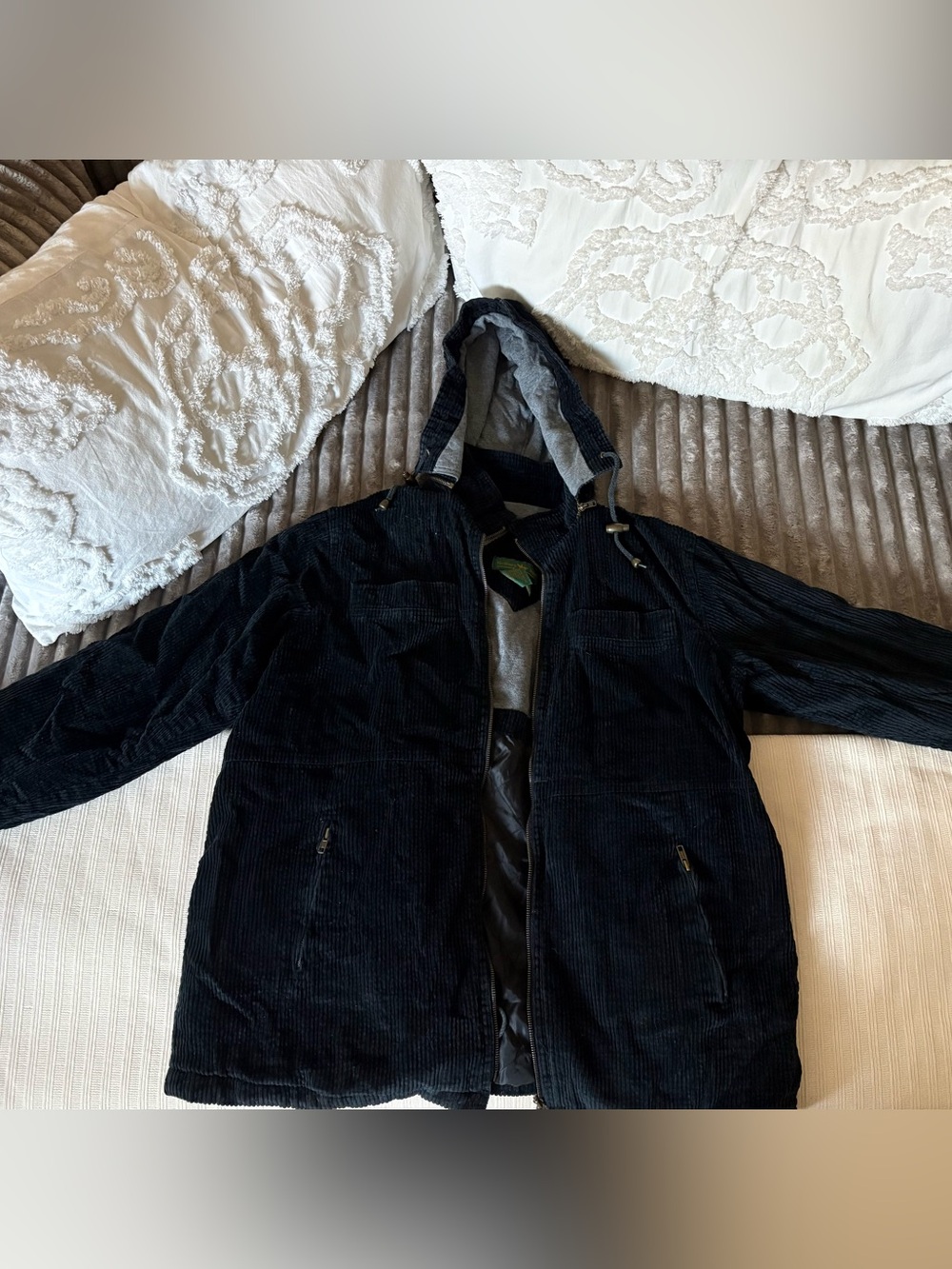 Vintage Hunters Run Men's Black Hooded Corduroy Parka Jacket Large Excellent